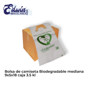 BOLSA DE CAMISETA BIODEGRADABLE MEDIANA 9X5X18 CAJA 3.5KG