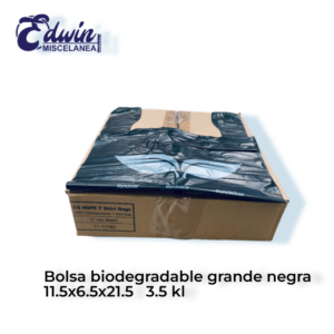 BOLSA DE CAMISETA BIODEGRADABLE GRANDE NEGRA 11.5X6.5X21.5 CAJA 3.5KG